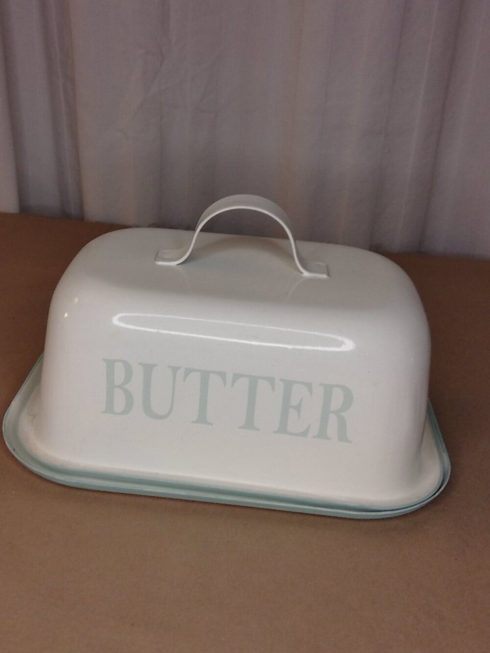 Crofton Butter Dish, white enamalware covered butter dish, Crofton Farmhouse